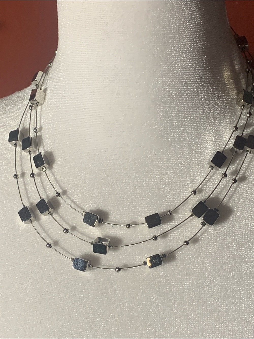 Lia Sophia Multi-Strand Silver Cube Necklace